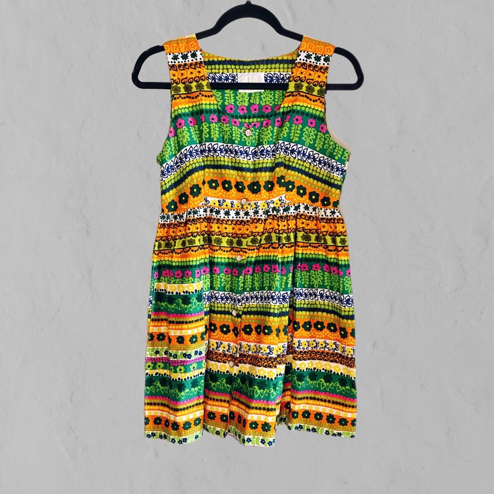 Vintage Jane Martin Sleeveless Floral Stripe Dress